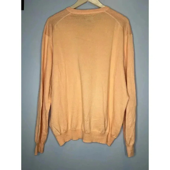 Club Room Men Sweater Sz Large Supima Cotton Preppy V Neck Coral Orange Pullover - Picture 6 of 7